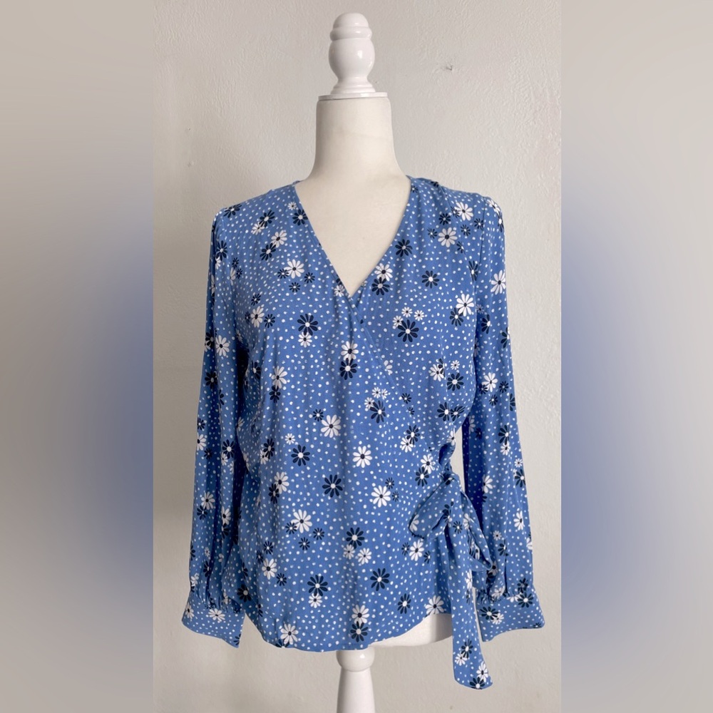 🍁50% Off Fall Sale TALBOTS Side Tie Daisy Polka Dot Print Wrap Blouse